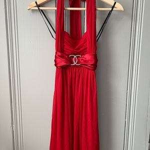 Red Halter Dress w/ Rhinestone Sateen Belt